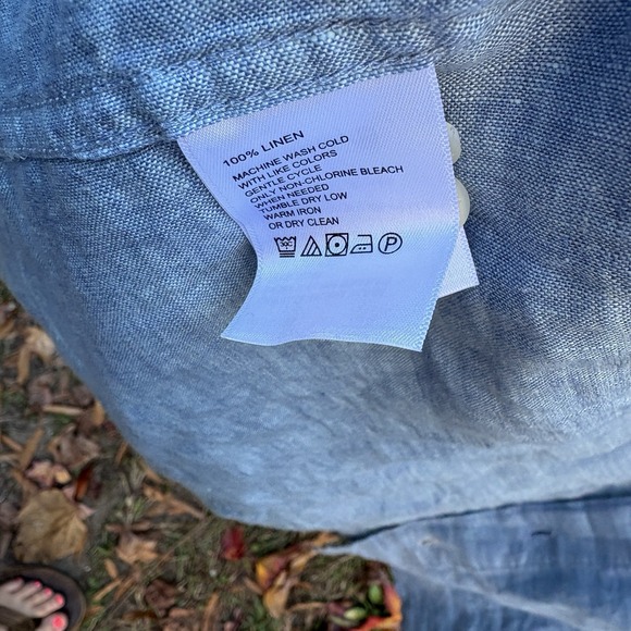 Tommy Bahama Mens XL Shirt Blue 100% Linen Long Sleeve Striped Chest Coastal - Picture 4 of 8